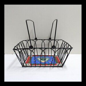 Decorative Christmas Tree Tile Bottom Metal Black Wire Basket With Handles